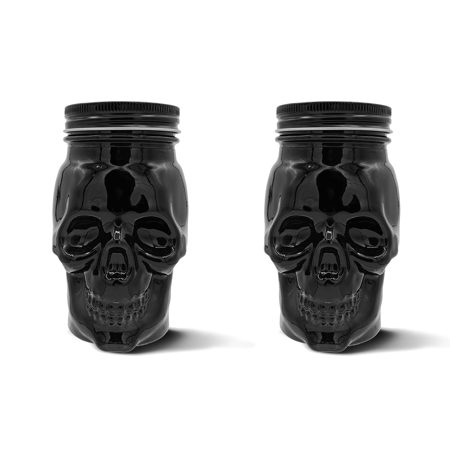 Skull Mason Jar with Lid, 4-Piece Set (2 skull Mason Jars & 2 Lids) 16oz, Black