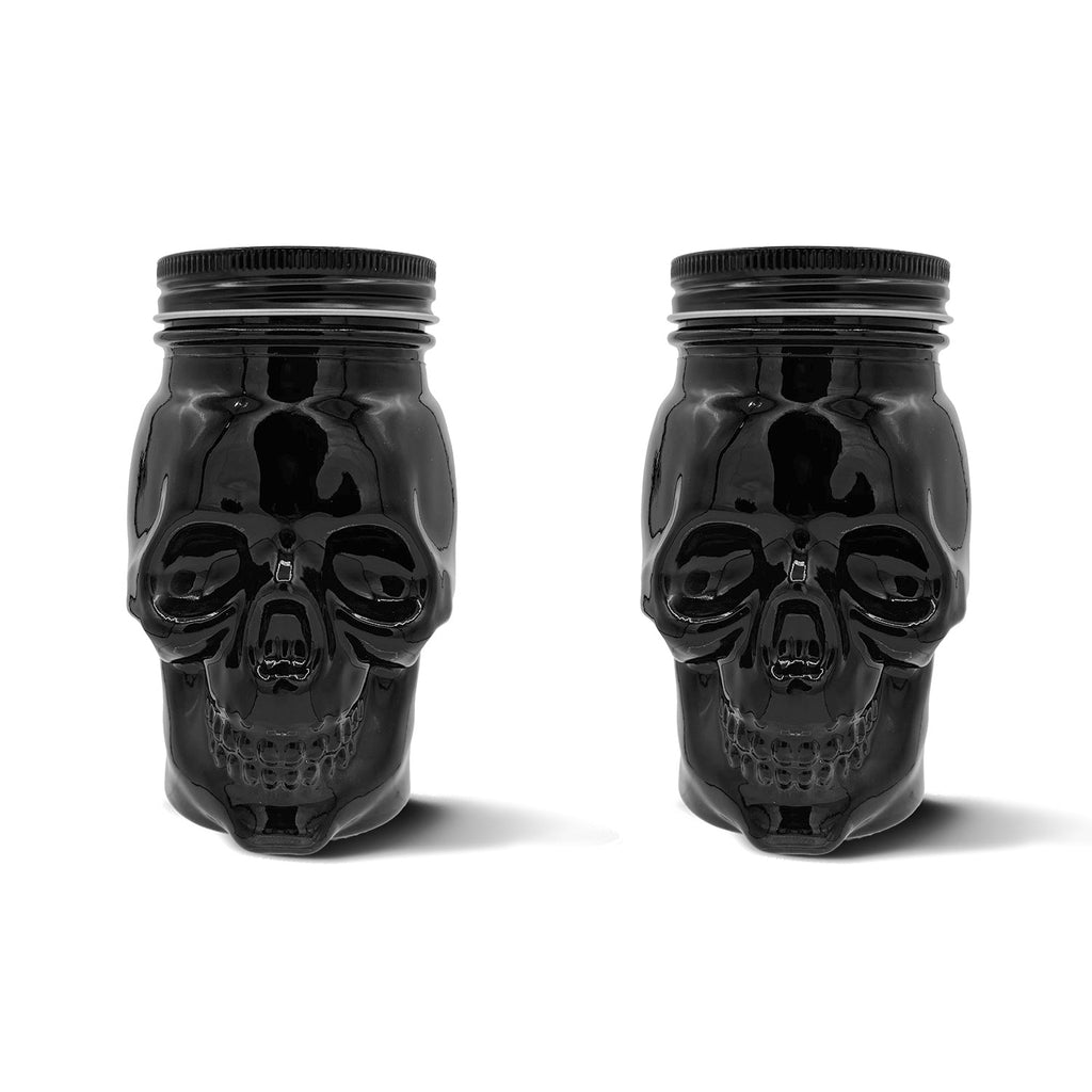 Skull Mason Jar with Lid, 4-Piece Set (2 skull Mason Jars & 2 Lids) 16oz, Black
