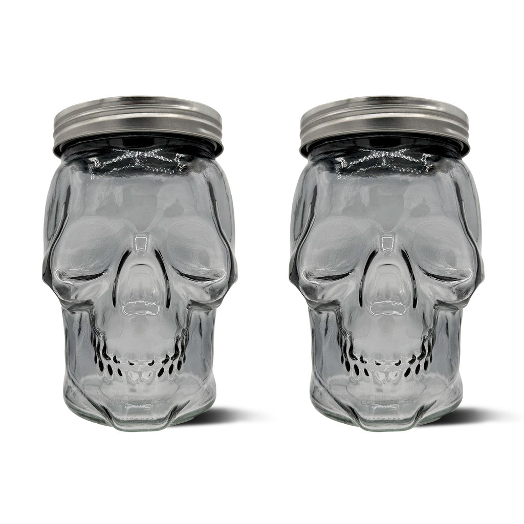 Skull Mason Jar with Lid, 4-Piece Set (2 skull Mason Jars & 2 Lids) 42oz, Smoke