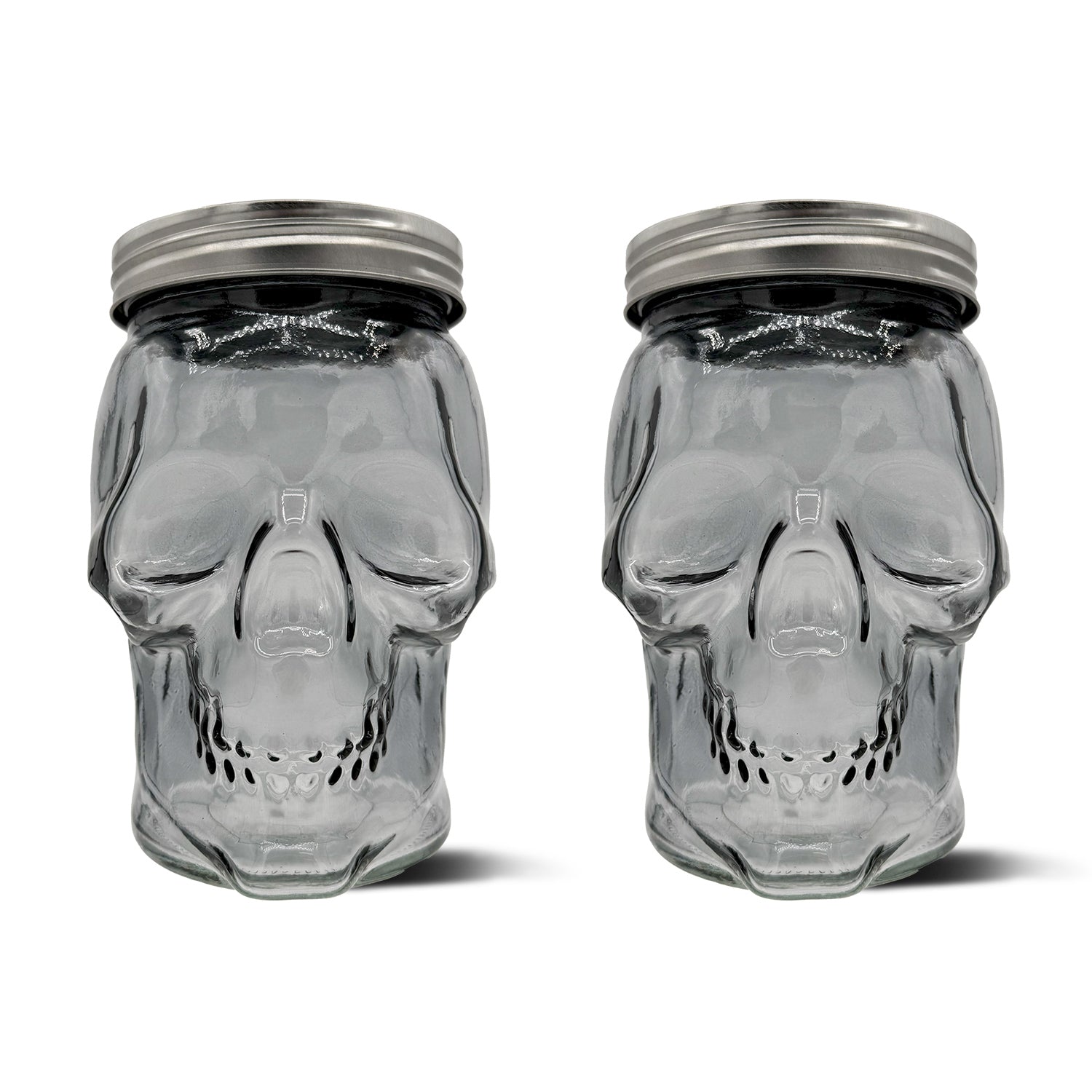 Skull Mason Jar with Lid, 4-Piece Set (2 skull Mason Jars & 2 Lids) 42oz, Smoke