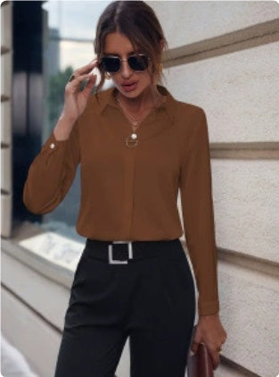 Long Sleeve Pearl Button Blouse