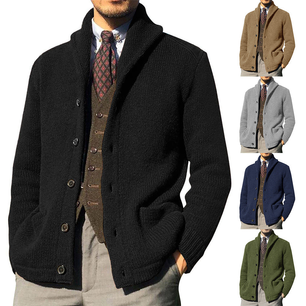 New Sweater Men's Euro American Solid Long Sleeve Knitted Cardigan