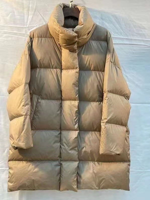 Black Silhouette Down Jacket Women Standing Collar Mid-length