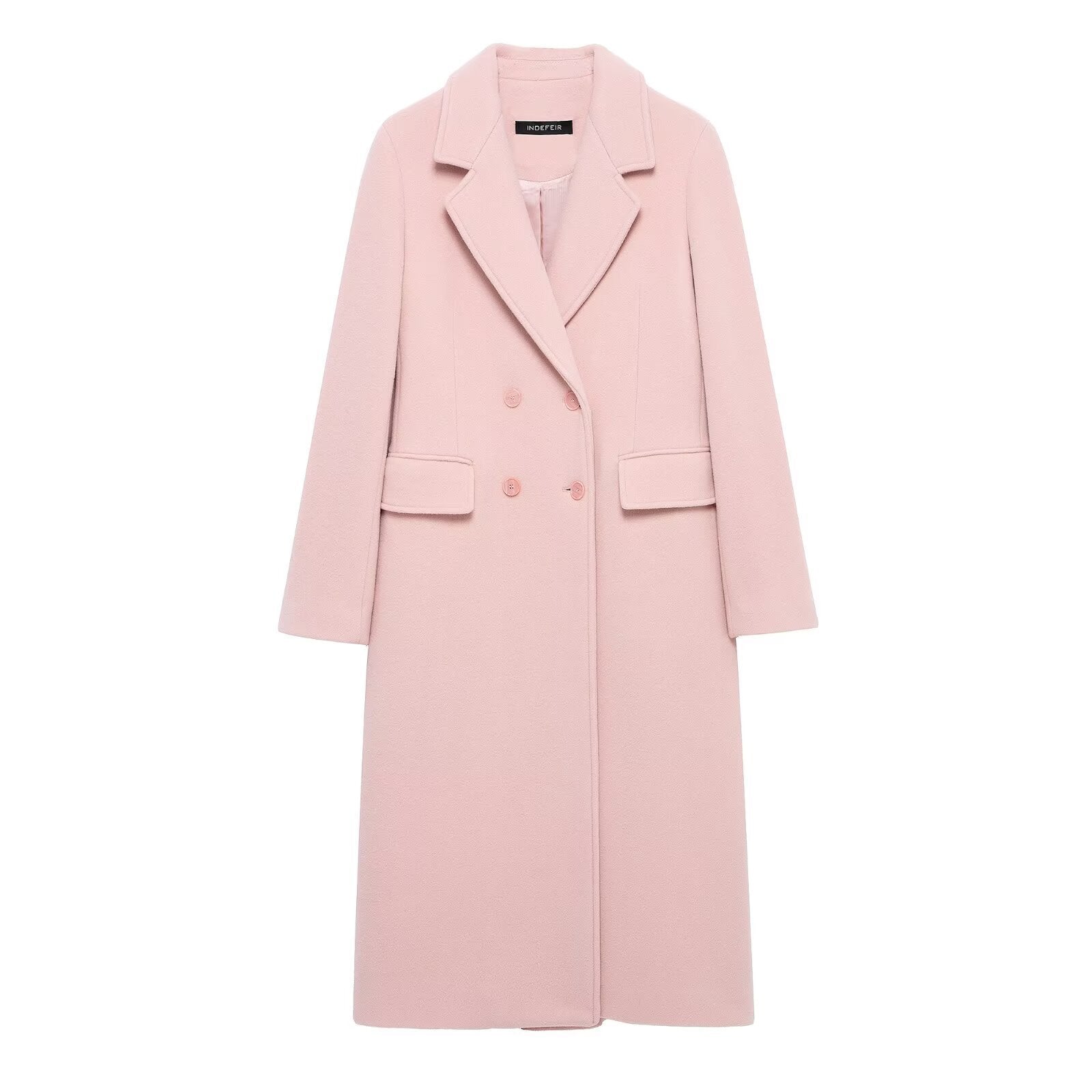 Fashionable Temperamental All-match Blended Double-breasted Long Lapel Coat Jacket