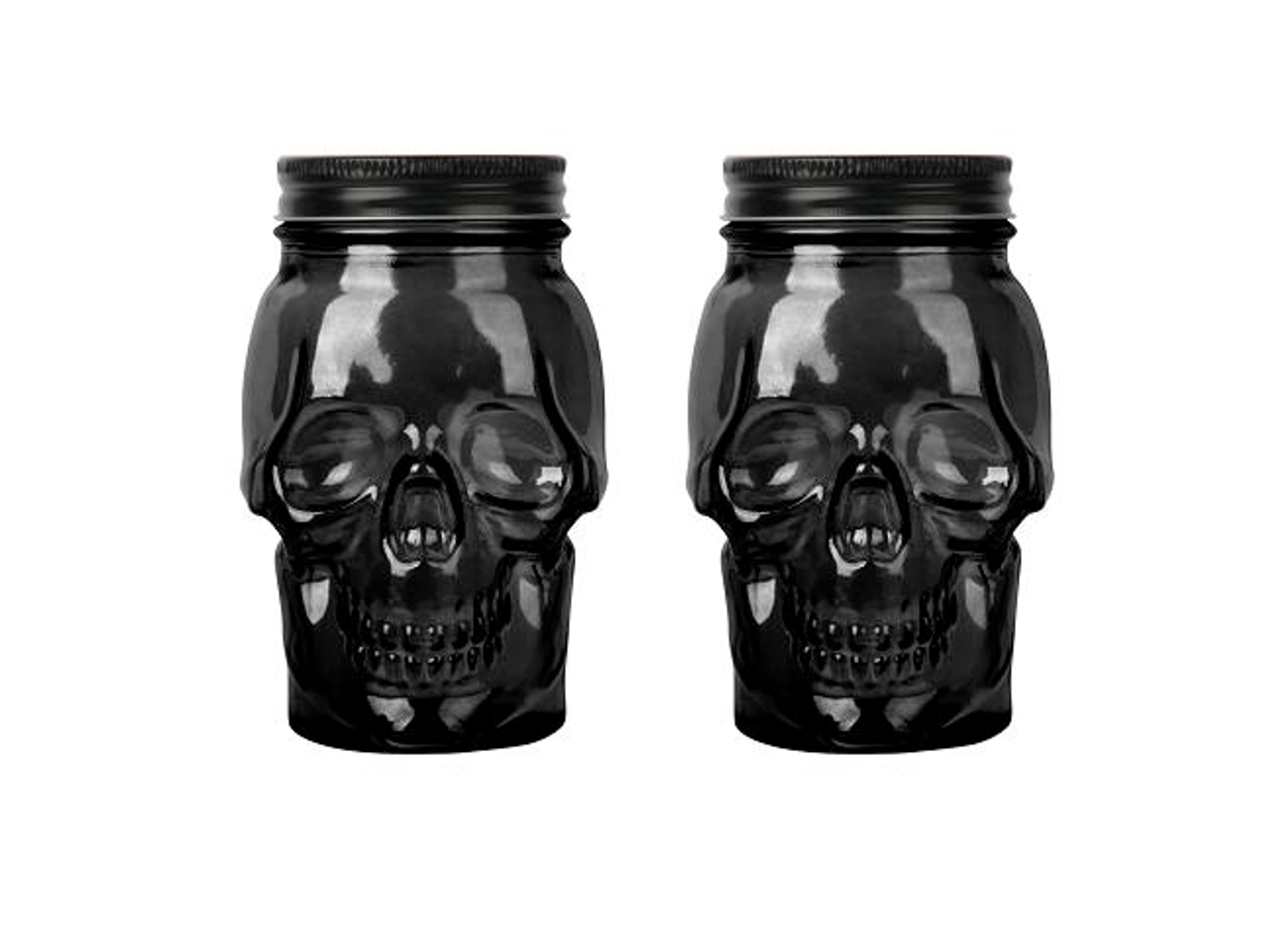 Skull Mason Jar with Lid, 4-Piece Set (2 skull Mason Jars & 2 Lids) 16oz, Black