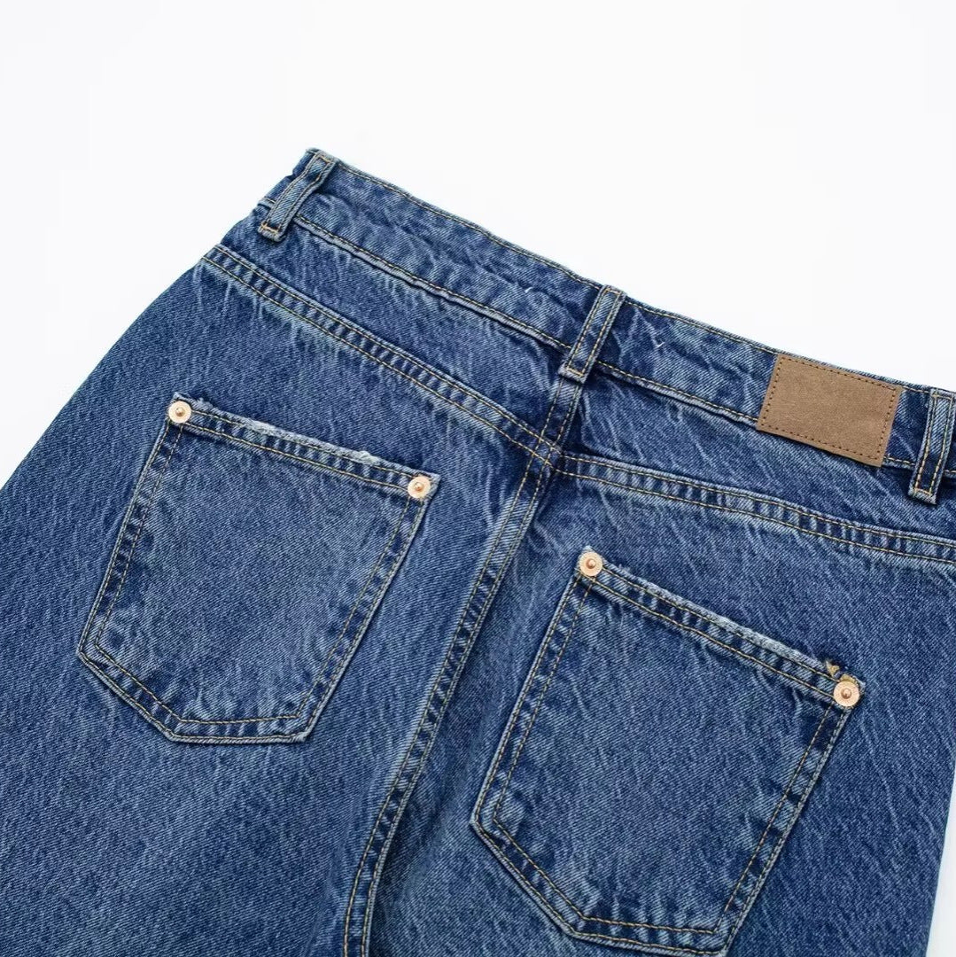 European And American Style High Waist Straight Long Jeans