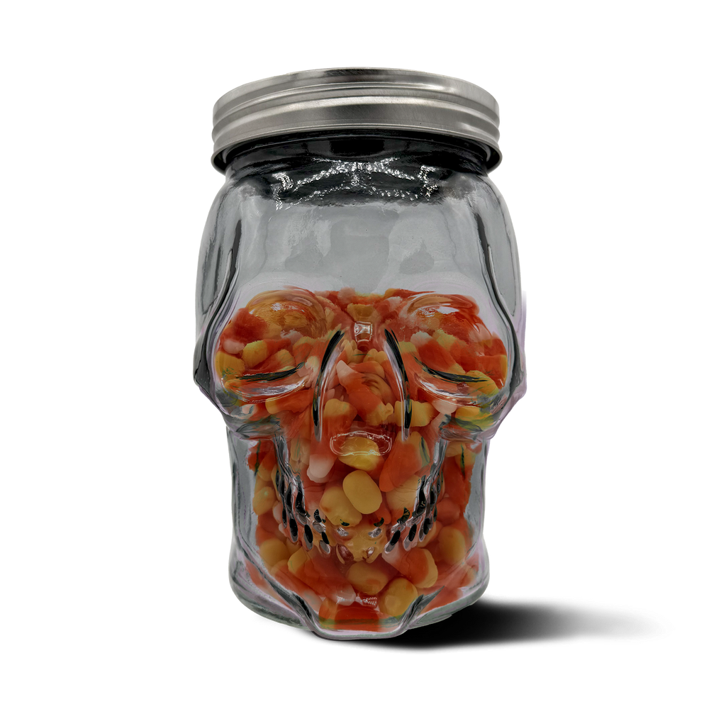 Skull Mason Jar with Lid, 4-Piece Set (2 skull Mason Jars & 2 Lids) 42oz, Smoke