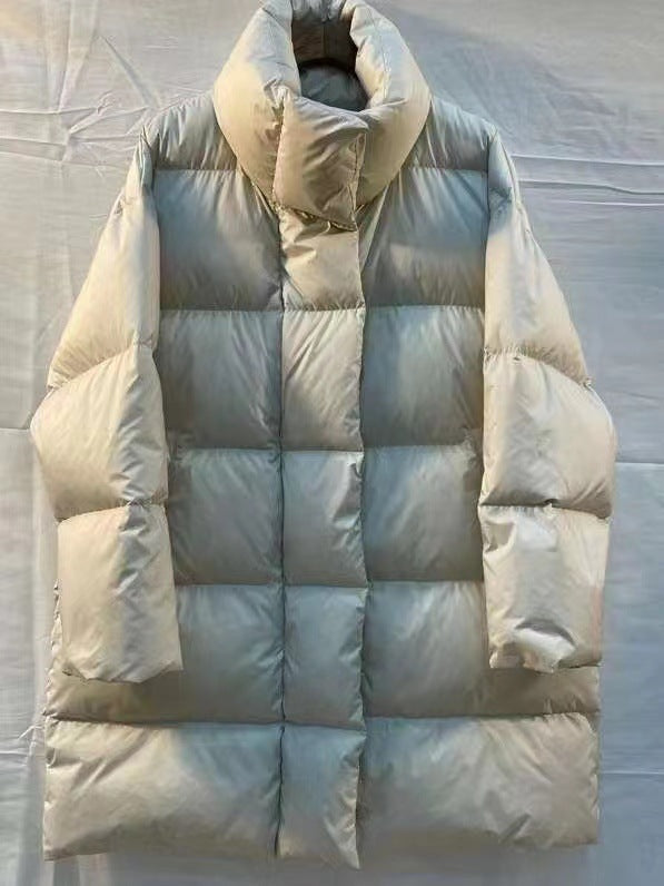 Black Silhouette Down Jacket Women Standing Collar Mid-length
