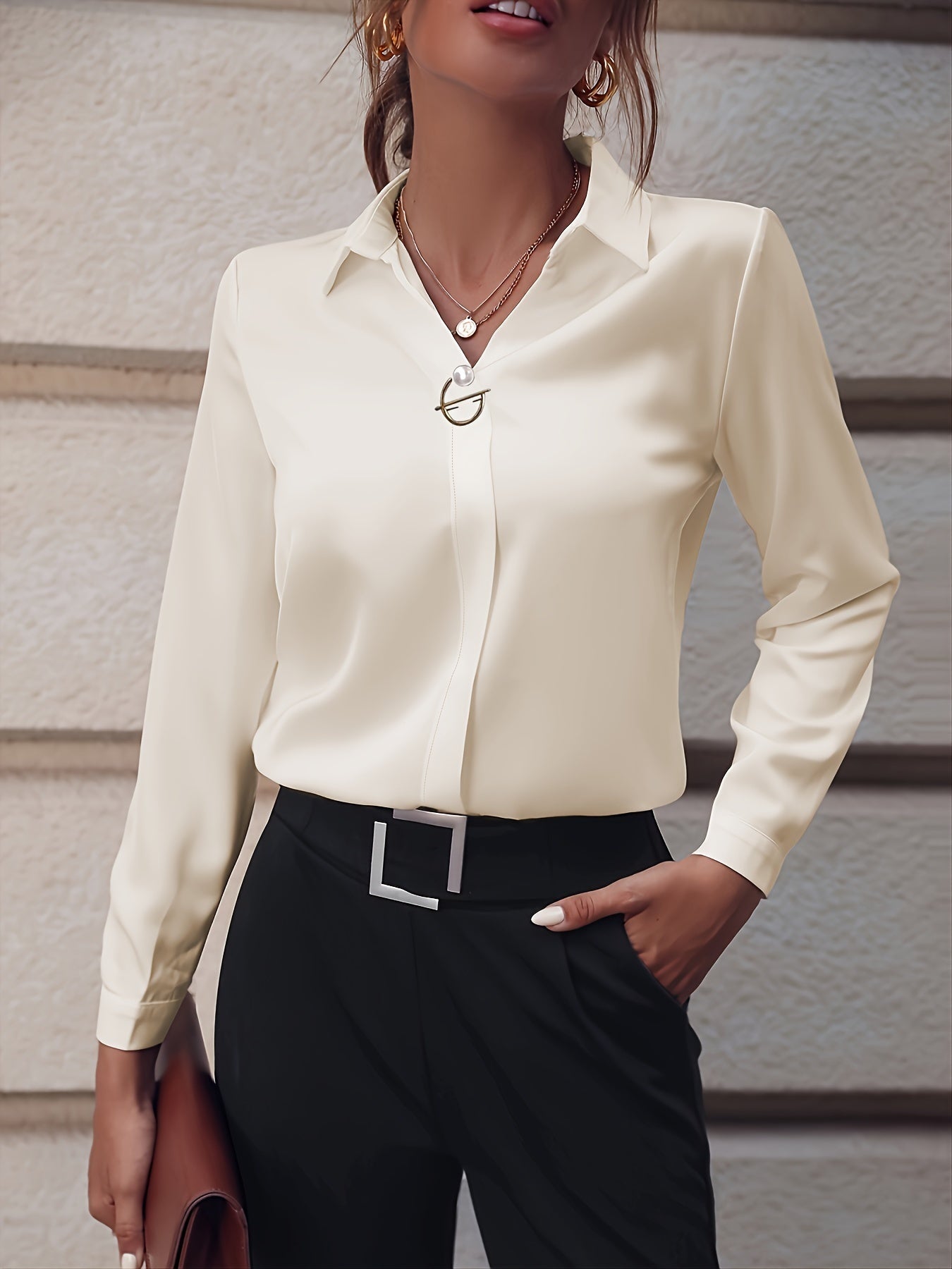 Long Sleeve Pearl Button Blouse