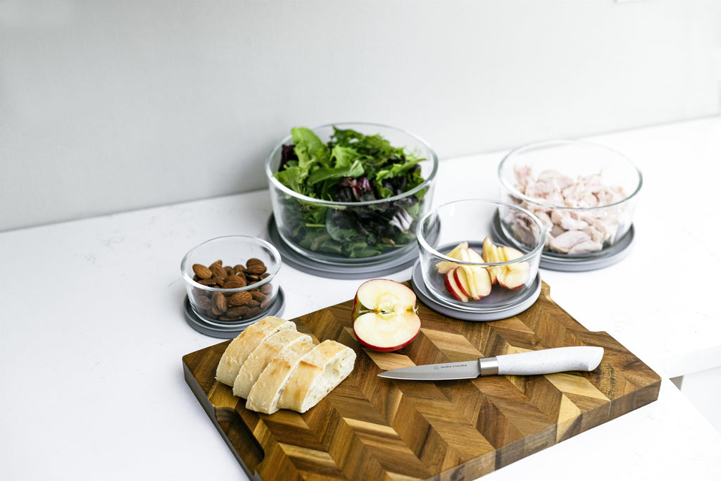 Glass Food Storage Containers - 8 Piece (4 Containers + 4 Lids) Round Nesting Space-Saving Set