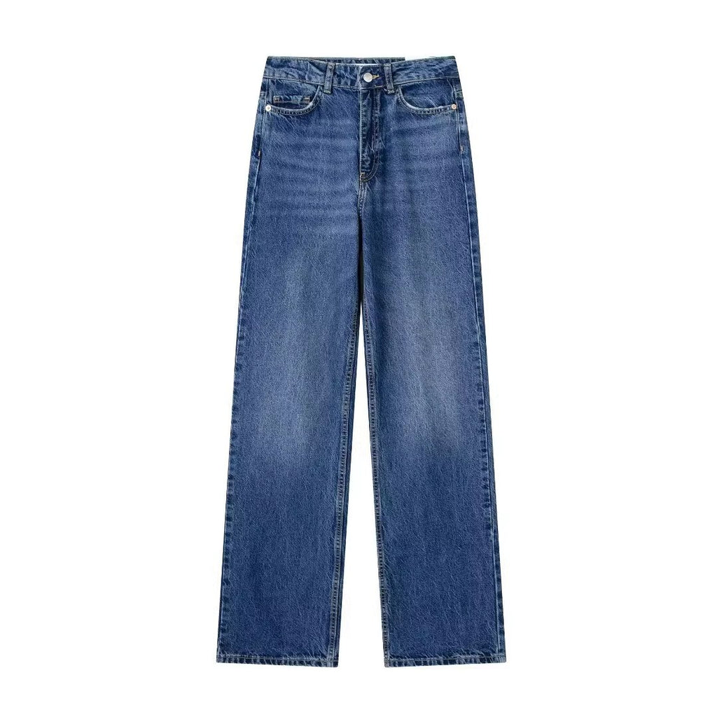 European And American Style High Waist Straight Long Jeans