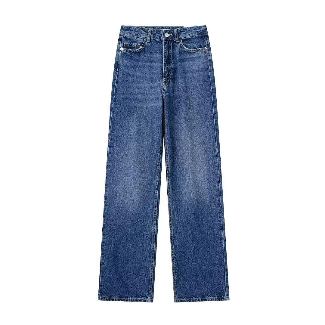 European And American Style High Waist Straight Long Jeans