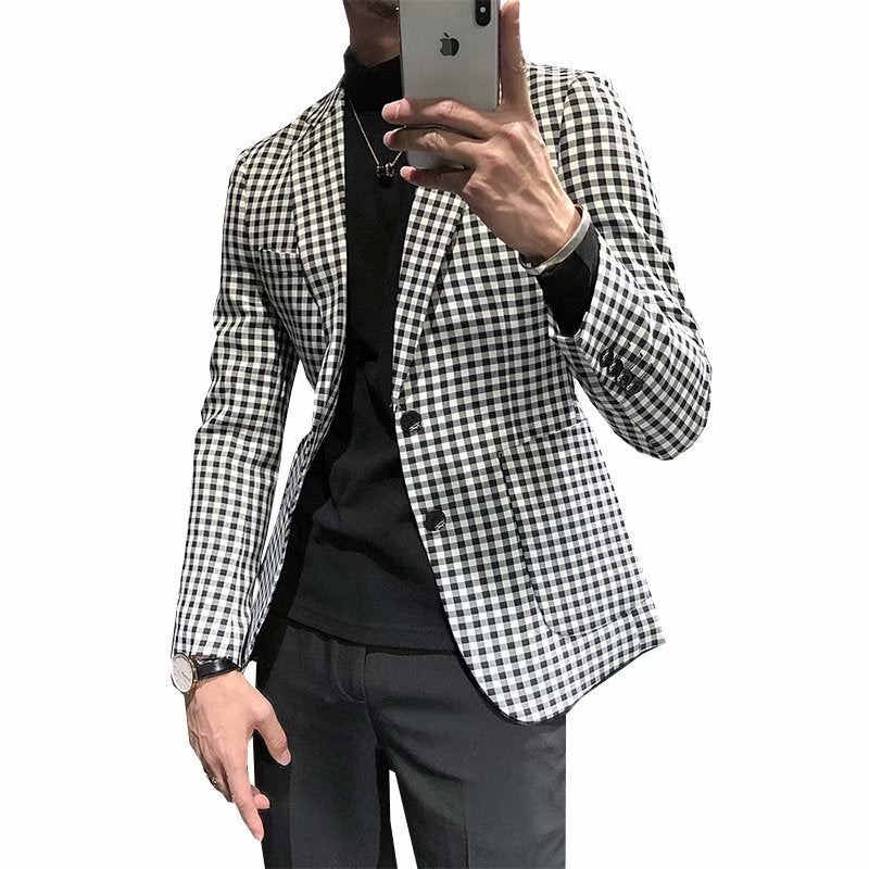 Casual Slim-fit Black And White Plaid Artistic Youth Fashion Jacket