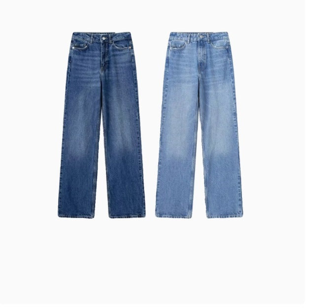 European And American Style High Waist Straight Long Jeans