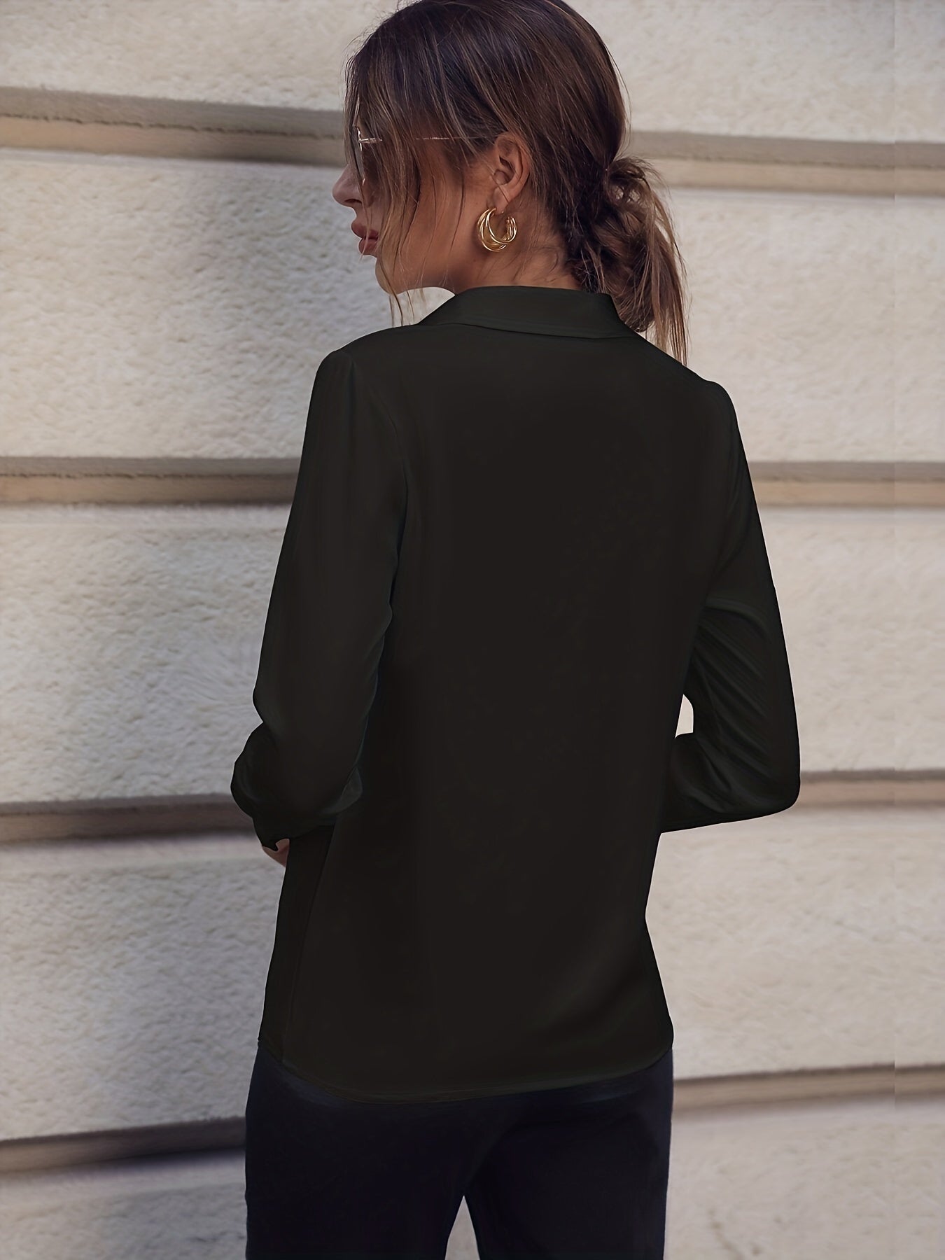 Long Sleeve Pearl Button Blouse