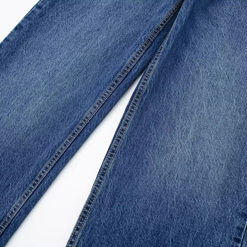 European And American Style High Waist Straight Long Jeans