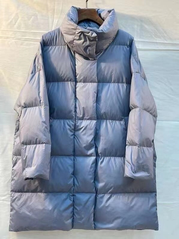 Black Silhouette Down Jacket Women Standing Collar Mid-length