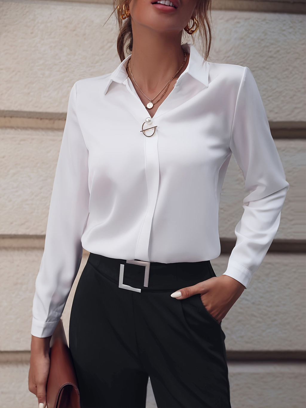 Long Sleeve Pearl Button Blouse