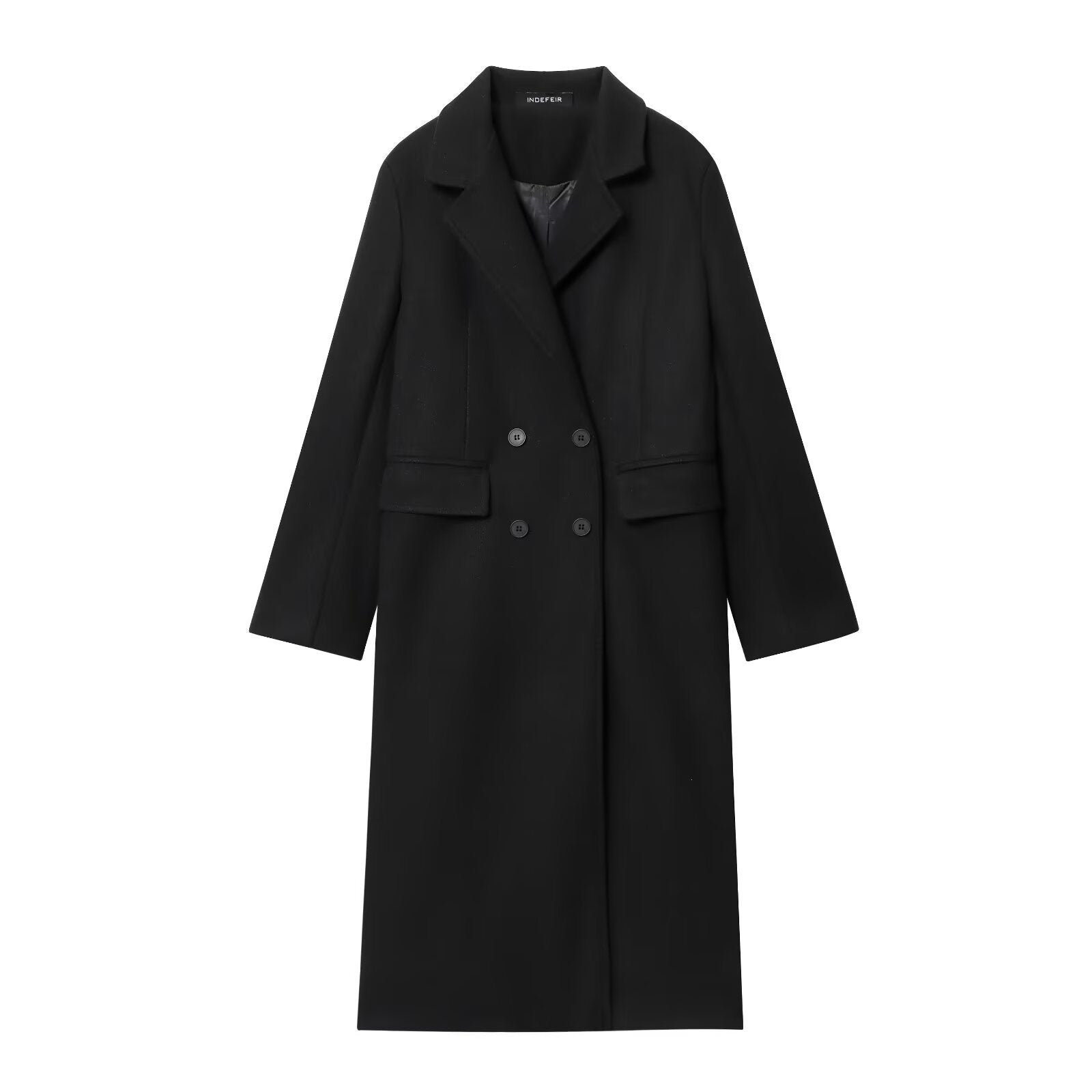 Fashionable Temperamental All-match Blended Double-breasted Long Lapel Coat Jacket