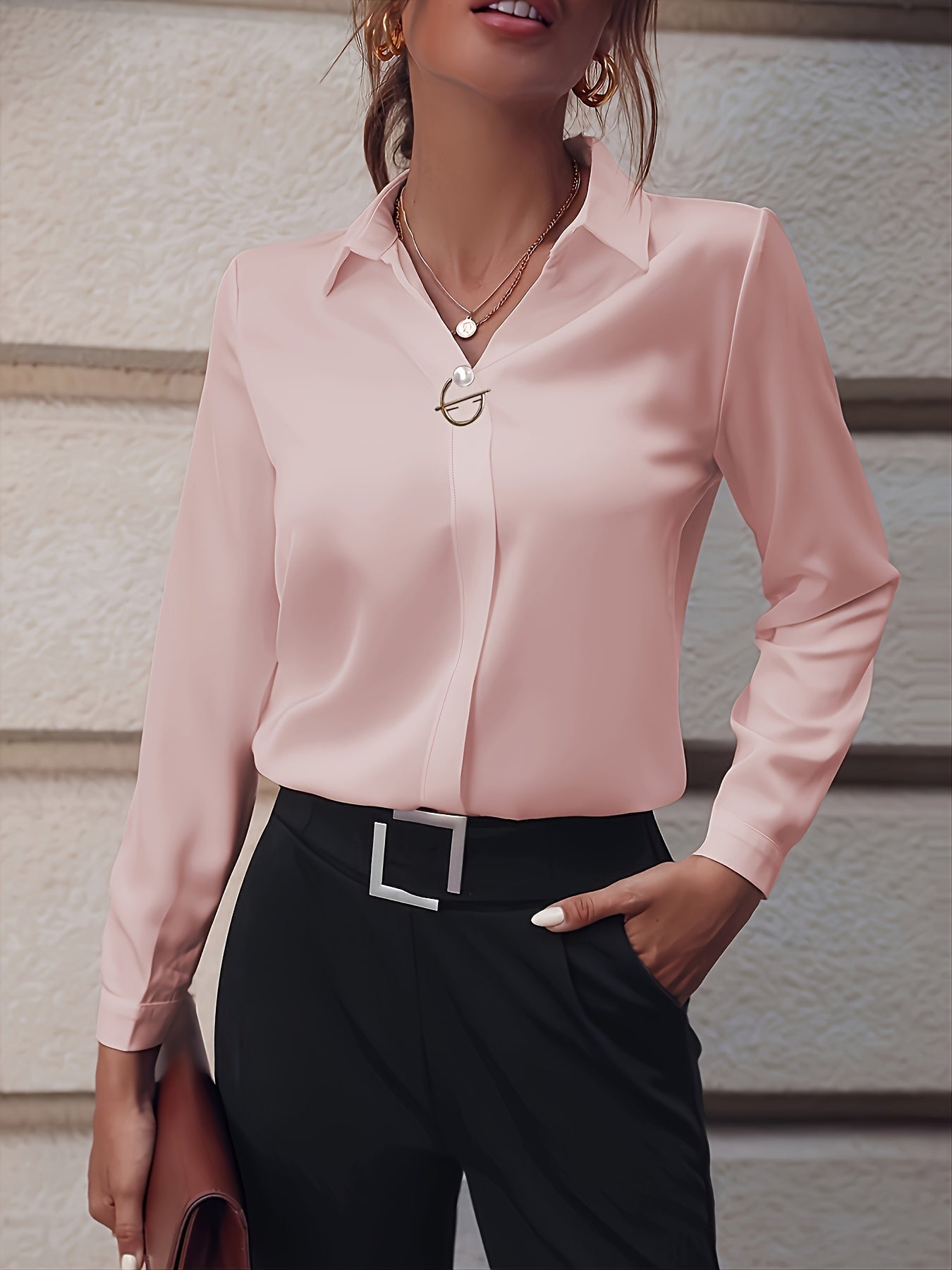 Long Sleeve Pearl Button Blouse