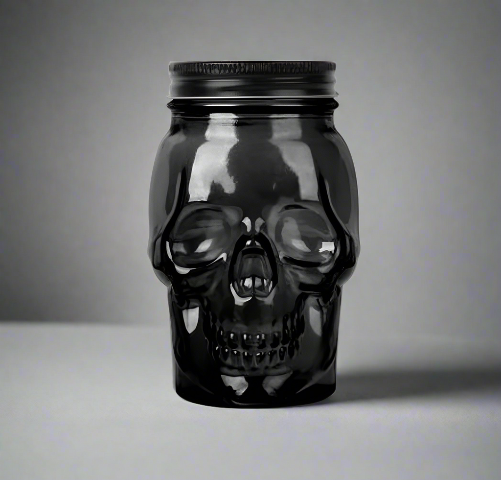 Skull Mason Jar with Lid, 4-Piece Set (2 skull Mason Jars & 2 Lids) 16oz, Black