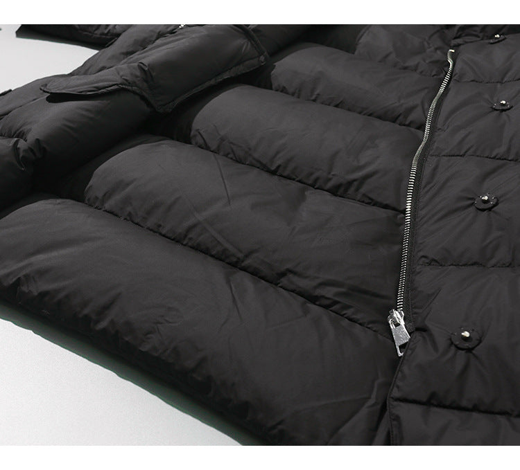 Black Silhouette Down Jacket Women Standing Collar Mid-length