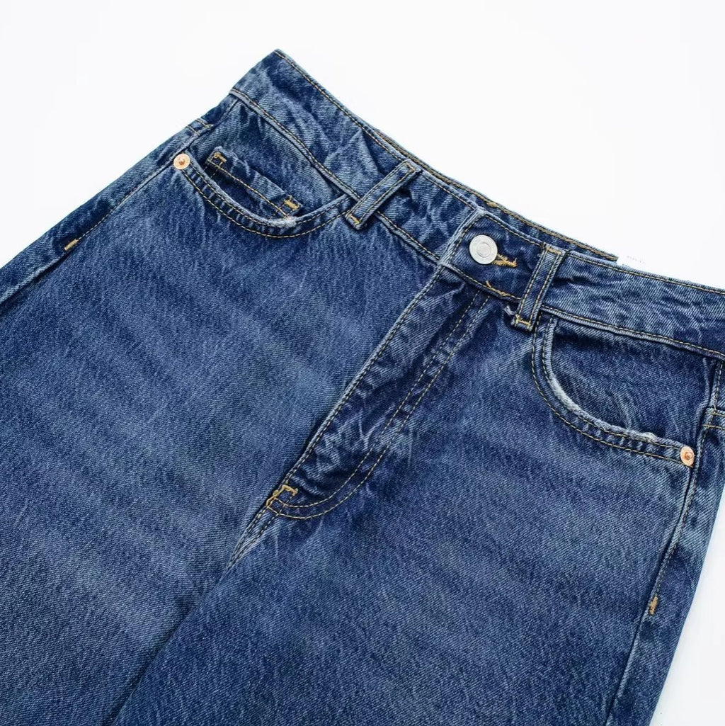 European And American Style High Waist Straight Long Jeans