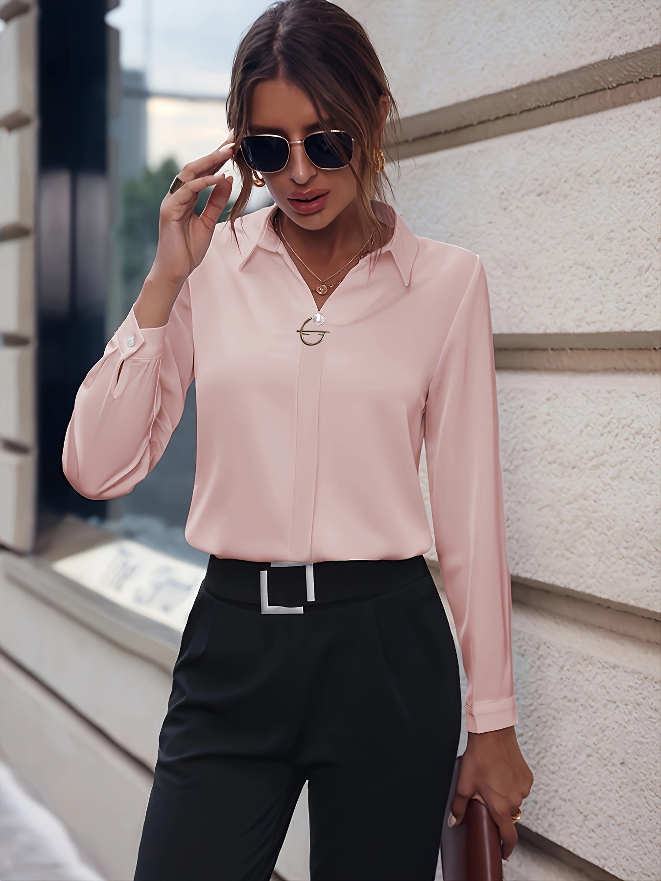 Long Sleeve Pearl Button Blouse