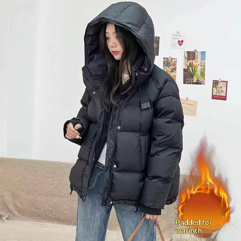 Short Padded Hooded Coat For Women Thick And Warm