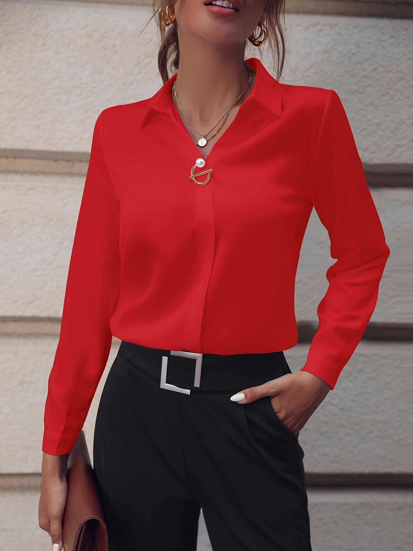 Long Sleeve Pearl Button Blouse